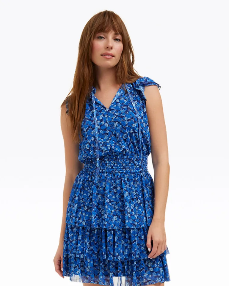 Alana Tiered Dress in Blue Scattered Ditsy