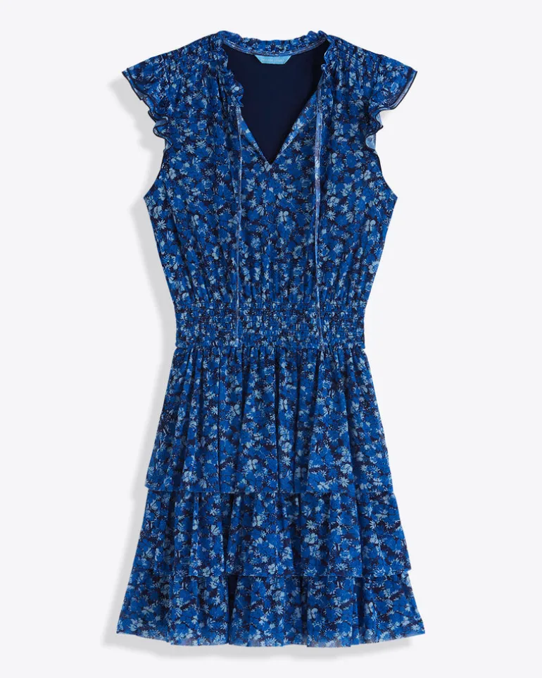 Alana Tiered Dress in Blue Scattered Ditsy