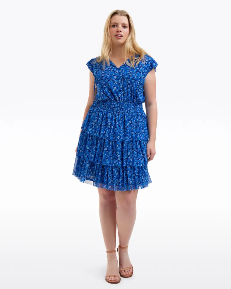 Alana Tiered Dress in Blue Scattered Ditsy