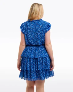 Alana Tiered Dress in Blue Scattered Ditsy