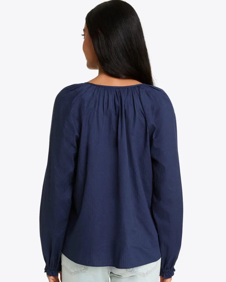 Alexandra Top in Navy Dobby Stripe