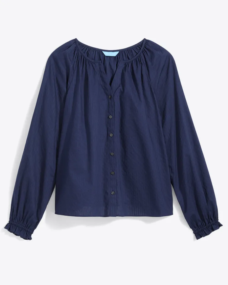Alexandra Top in Navy Dobby Stripe