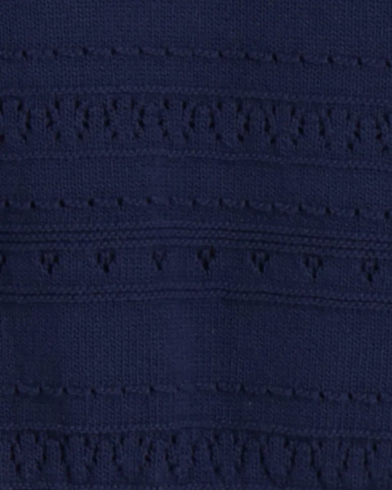 Annabelle Short-Sleeve Sweater in Navy Pointelle