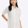 Button Down Top in White Shirting Stripe