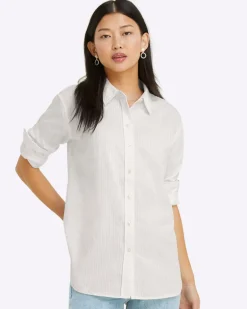 Button Down Top in White Shirting Stripe