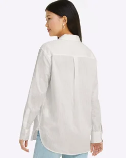 Button Down Top in White Shirting Stripe
