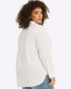 Button Down Top in White Shirting Stripe