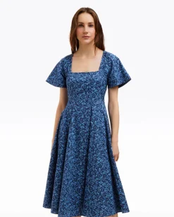 Caitlyn Square Neck Midi Dress in Ribbon Floral