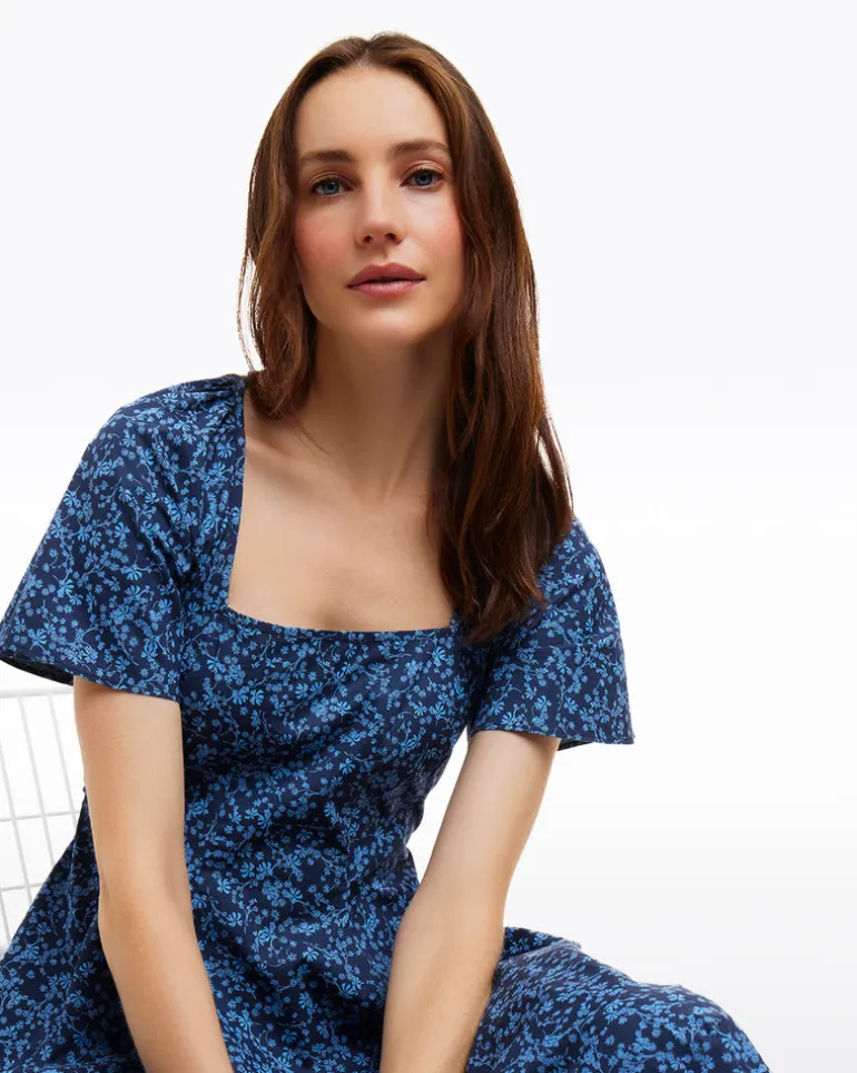 Caitlyn Square Neck Midi Dress in Ribbon Floral