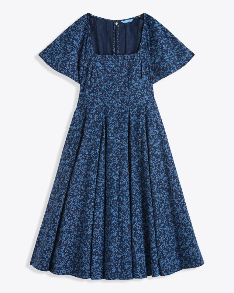 Caitlyn Square Neck Midi Dress in Ribbon Floral