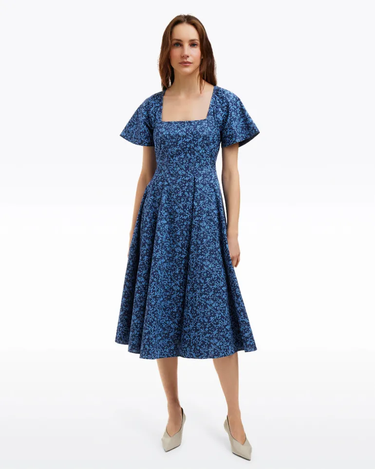 Caitlyn Square Neck Midi Dress in Ribbon Floral
