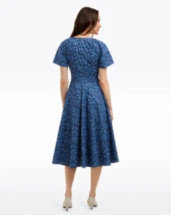 Caitlyn Square Neck Midi Dress in Ribbon Floral