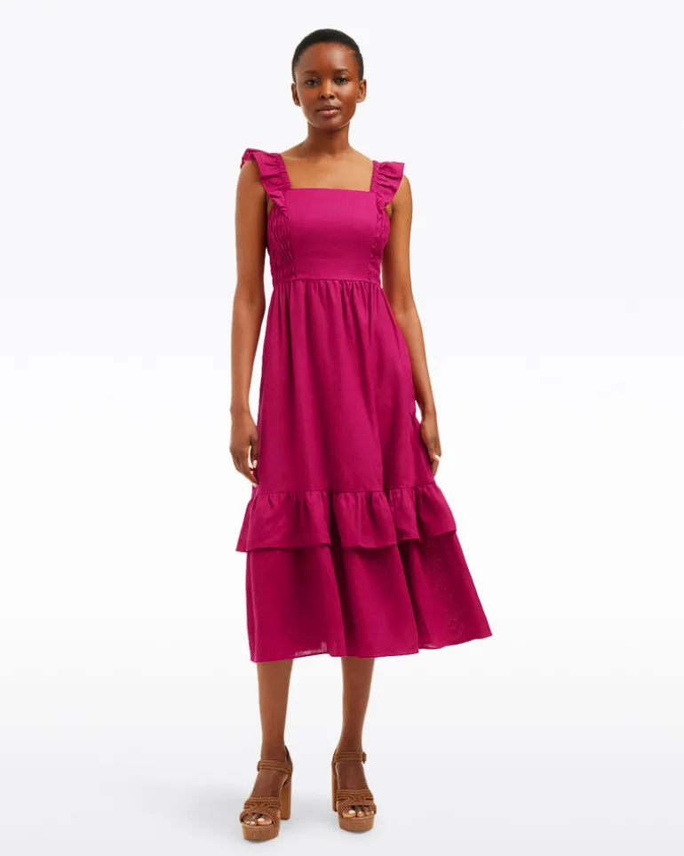 Carrie Midi Dress in Raspberry Pink