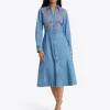 Cecilia Embroidered Shirtdress in Denim