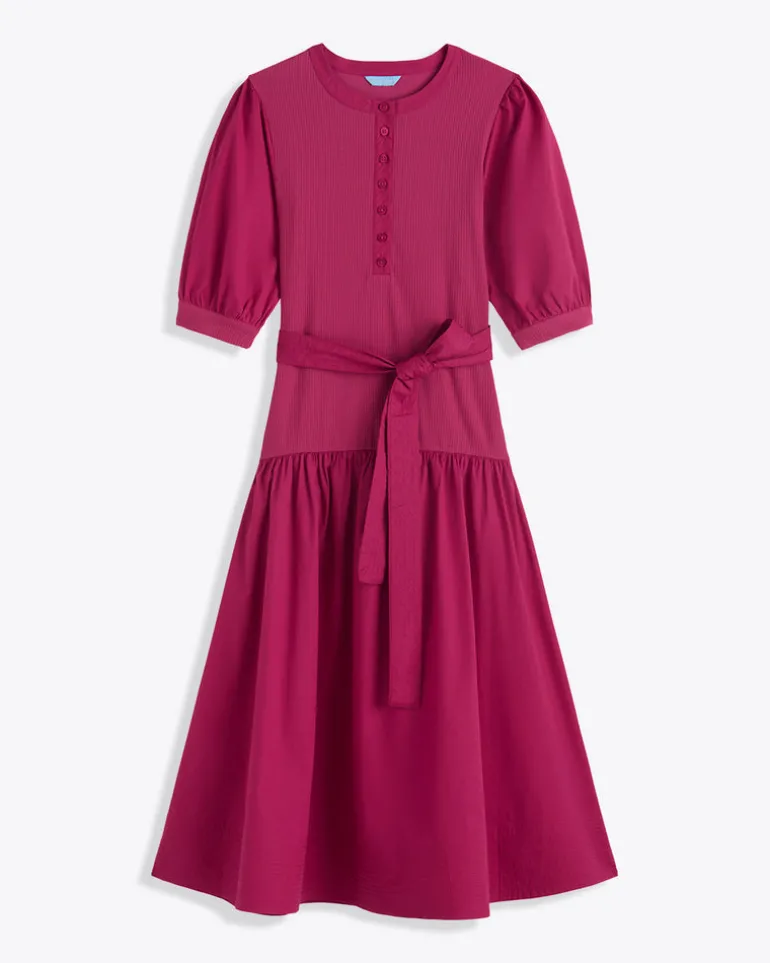 Celeste Mixed Media Dress in Raspberry Pink