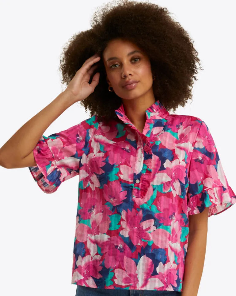 Christina Ruffle Top in Shadow Stripe