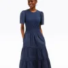 Cleo Mixed Media Midi Dress in Navy