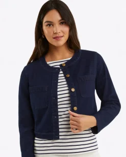 Collarless Jacket in Stretch Denim
