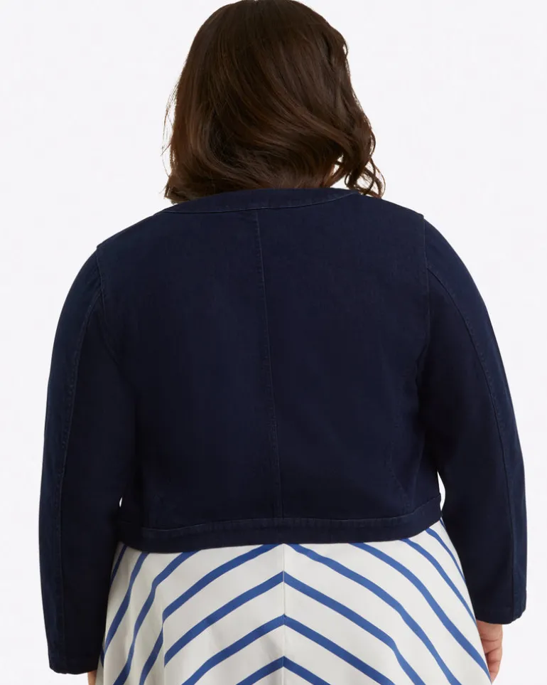 Collarless Jacket in Stretch Denim