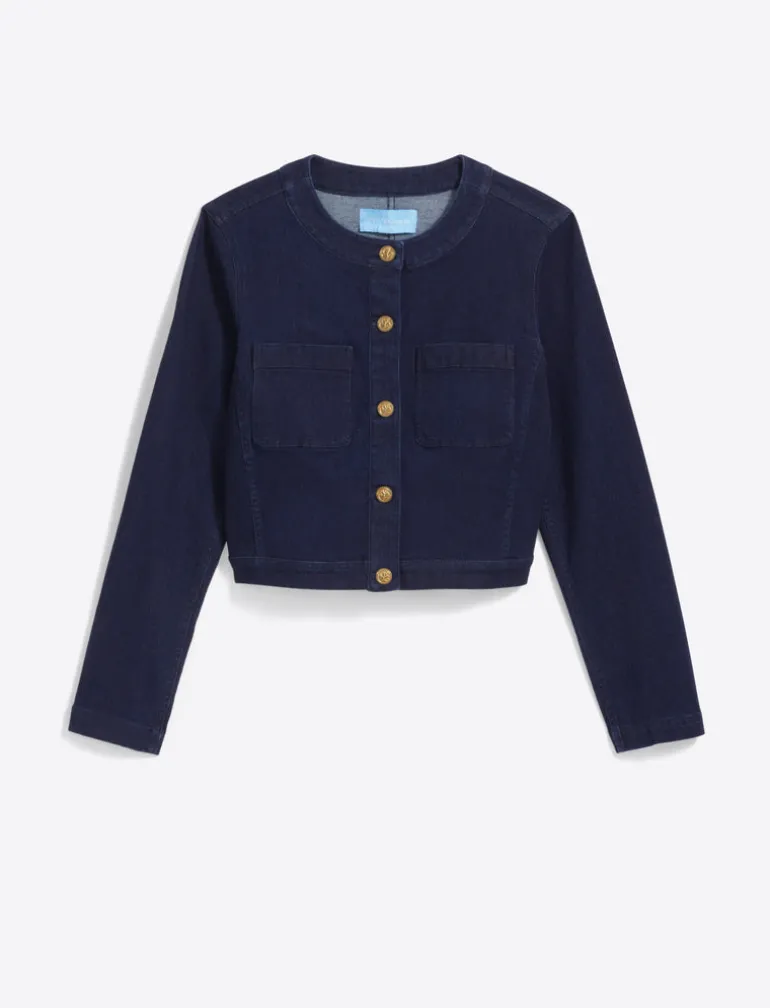 Collarless Jacket in Stretch Denim