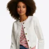 Collarless Jacket in White Denim