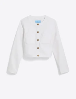 Collarless Jacket in White Denim