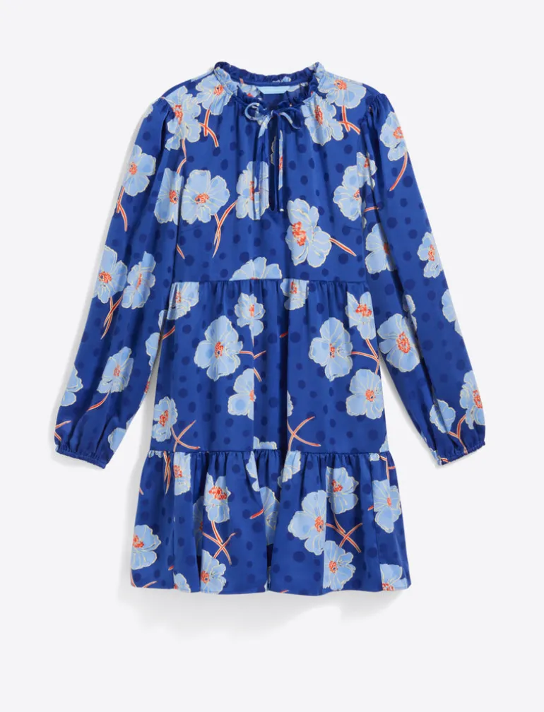 Connie Long Sleeve Mini Dress in Printed Dot Jacquard