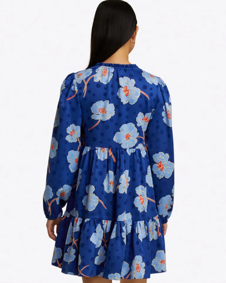 Connie Long Sleeve Mini Dress in Printed Dot Jacquard