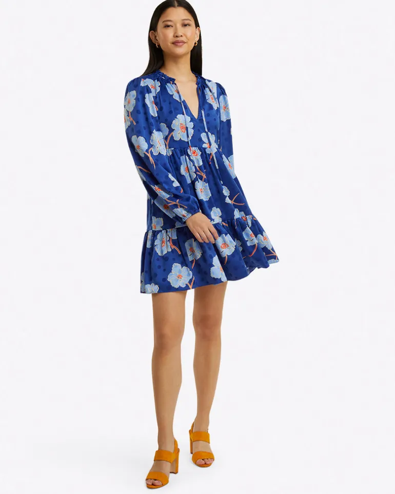 Connie Long Sleeve Mini Dress in Printed Dot Jacquard