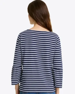 Corey Bell Sleeve Top in Navy Mariner Stripe