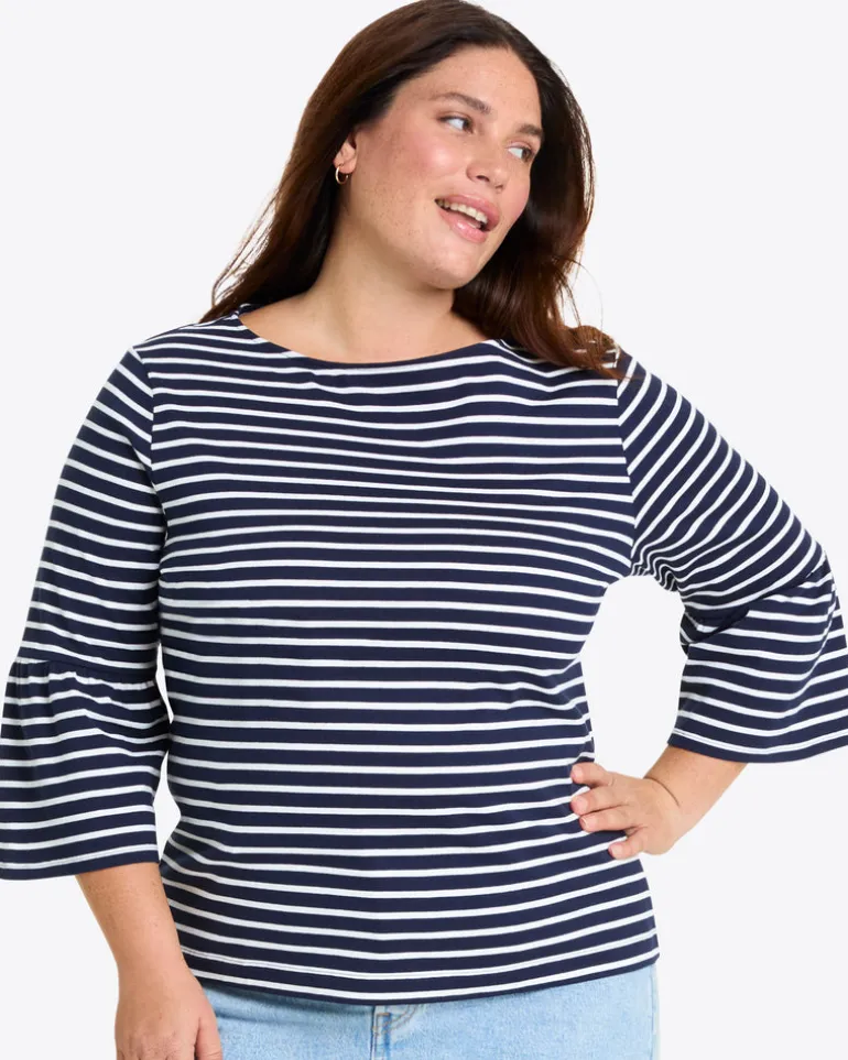 Corey Bell Sleeve Top in Navy Mariner Stripe