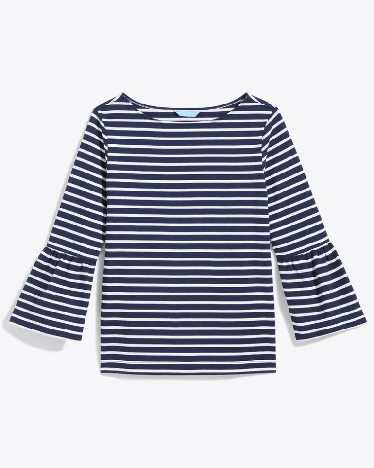 Corey Bell Sleeve Top in Navy Mariner Stripe