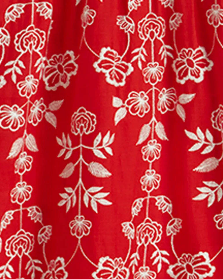 Cynthia Embroidered Midi Dress in Red Floral Embroidery