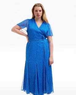 Daphne Wrap Dress in Royal Blue Polka Dot
