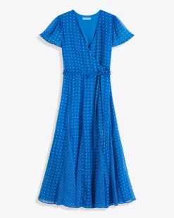 Daphne Wrap Dress in Royal Blue Polka Dot
