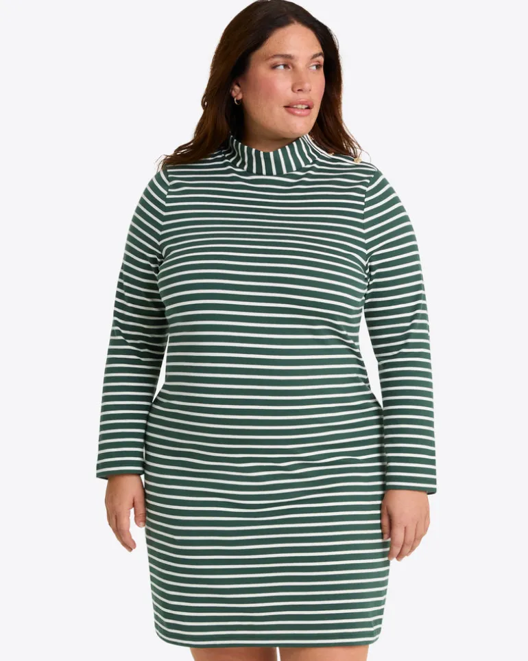 Elsie Turtleneck Dress in Green Stripe