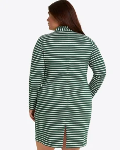 Elsie Turtleneck Dress in Green Stripe