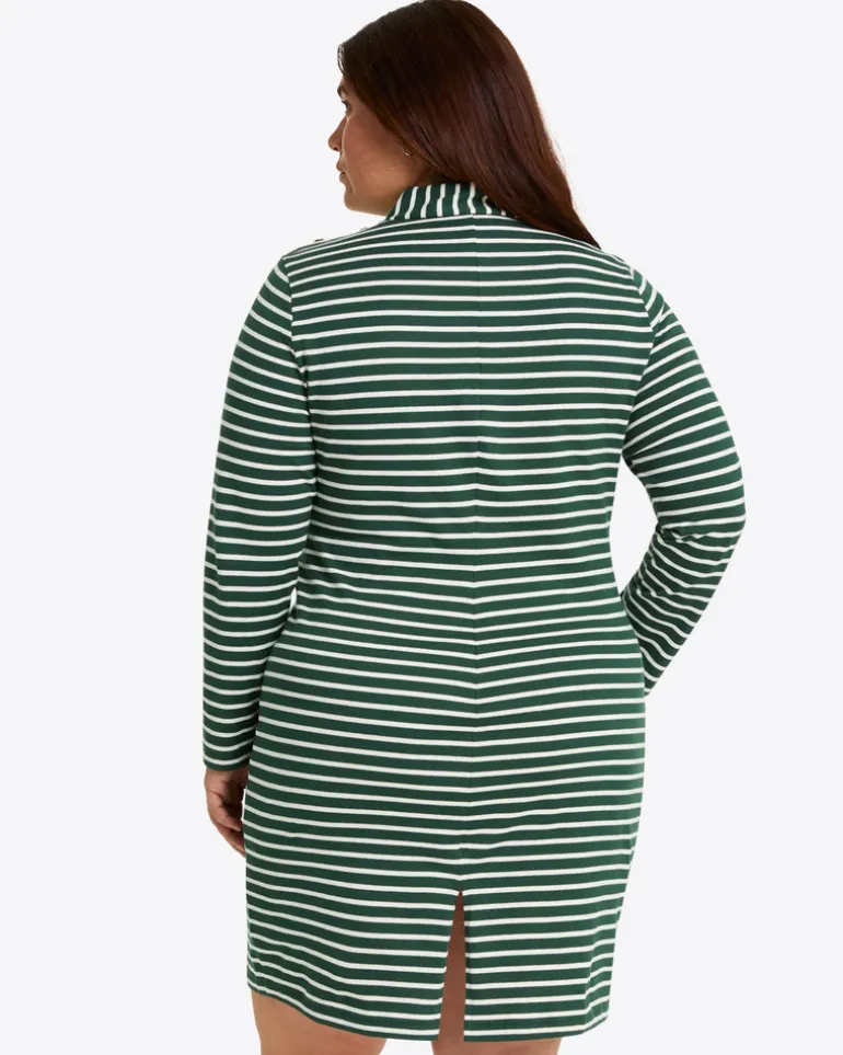 Elsie Turtleneck Dress in Green Stripe