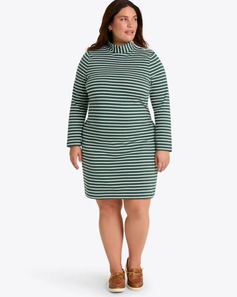 Elsie Turtleneck Dress in Green Stripe