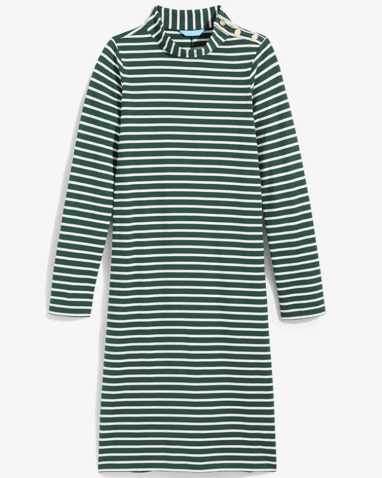 Elsie Turtleneck Dress in Green Stripe