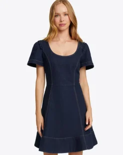 Faith Love Circle Mini Dress in Dark Wash