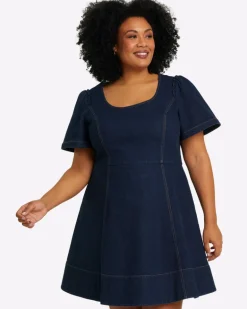Faith Love Circle Mini Dress in Dark Wash