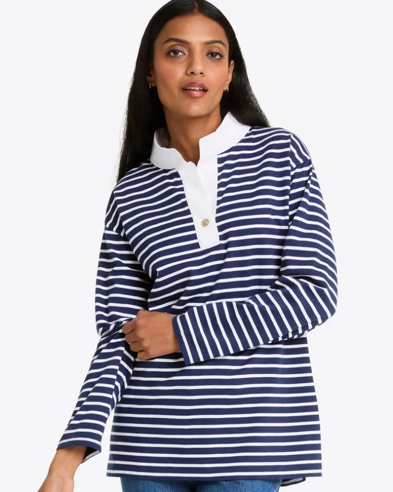 Gillian Long Sleeve Top in Navy Mariner Stripe