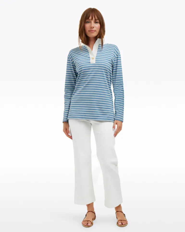 Gillian Long Sleeve Top in Blue Mariner Stripe