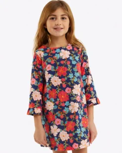 Girls Ruffle Shift Dress in Stretch Poplin