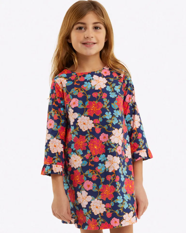 Girls Ruffle Shift Dress in Stretch Poplin
