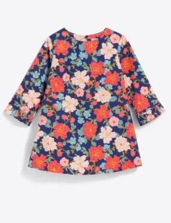 Girls Ruffle Shift Dress in Stretch Poplin