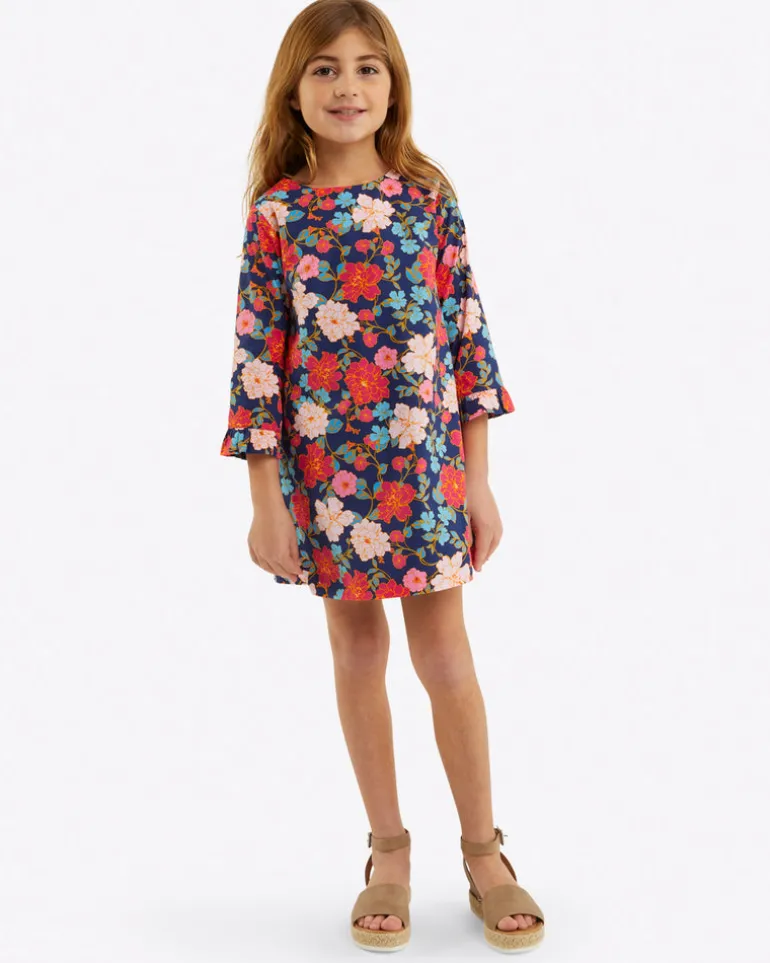Girls Ruffle Shift Dress in Stretch Poplin