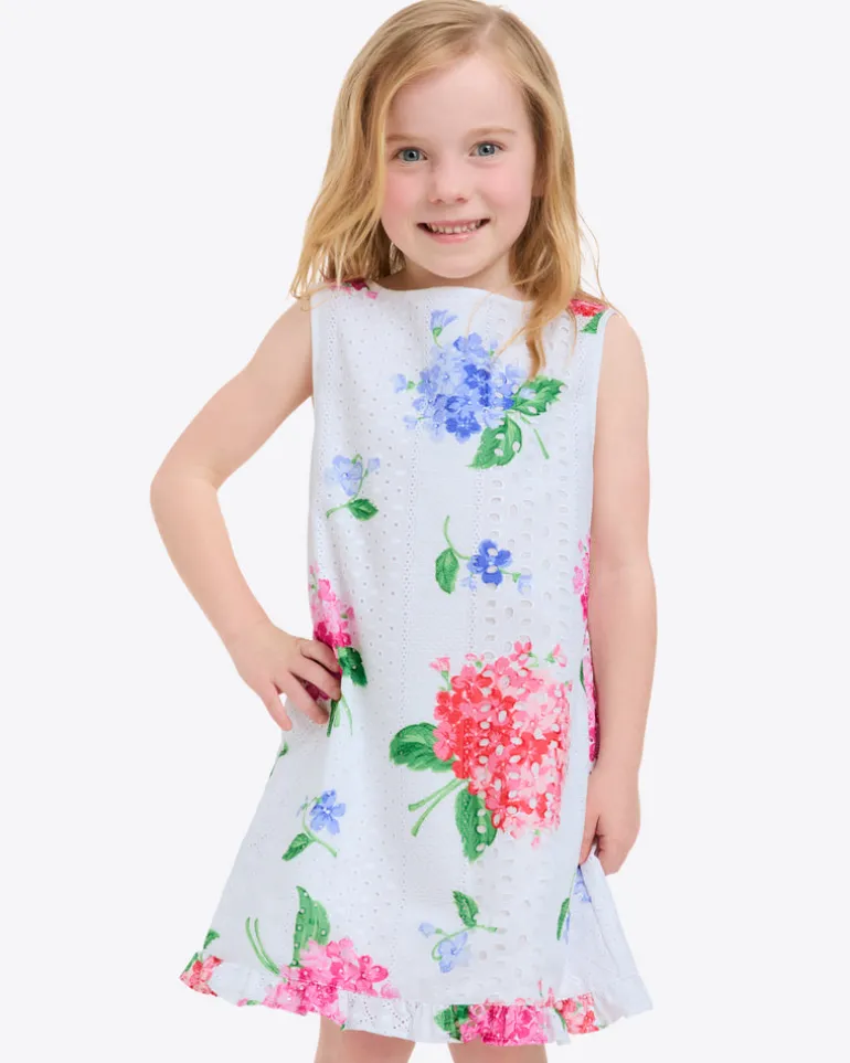 Girls Shift Dress in Printed Eyelet