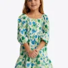Girls Smocked Long Sleeve Dress in Linen